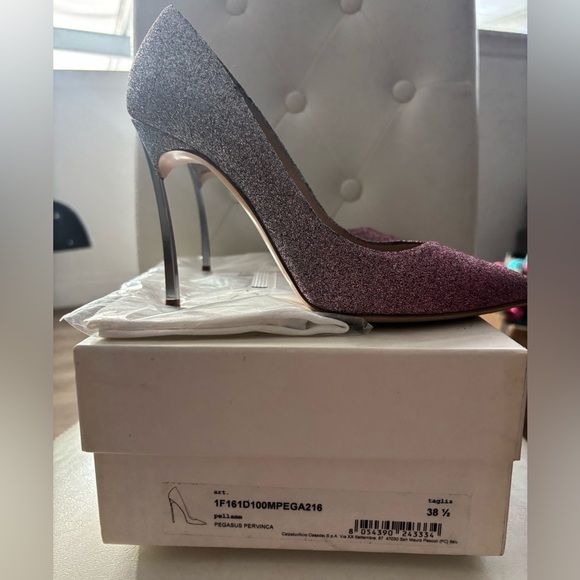 Authentic Casadei Blade Glitter Pink and Silver Heels-Retails for $995 - Picture 5 of 9